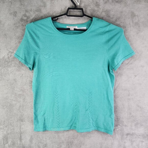 Womens Teal Pendleton Top Silk & Nylon Blend Short Sleeve Round Neck Size L - Picture 2 of 12